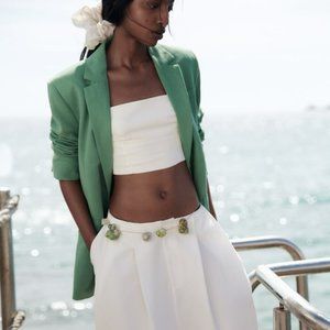 Zara Linen Blend Menswear Style Blazer MID-GREEN Sz M